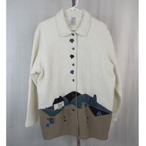 Teddi Fleece Jacket Farm Scene Animals Barn Flowers Garden Leaves Petite PXL